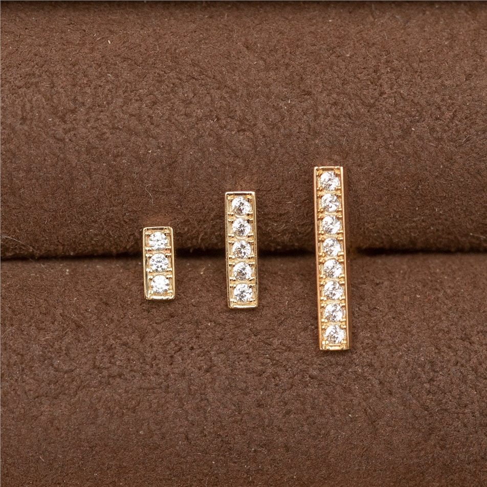 Solid Gold Diamond Bar Stud Earrings