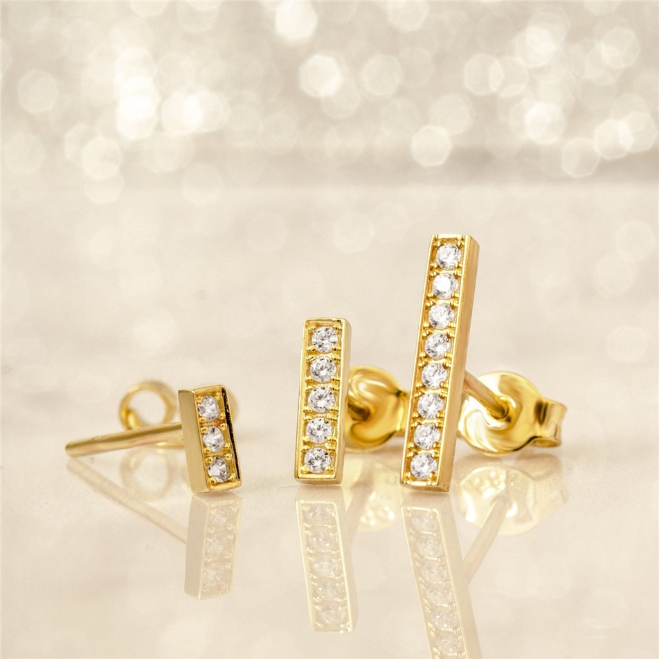 Solid Gold Diamond Bar Stud Earrings