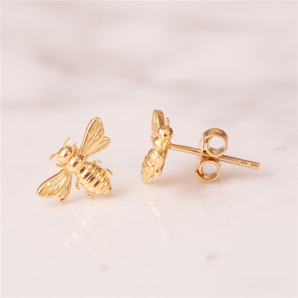 Solid Gold Bee Studs Earrings
