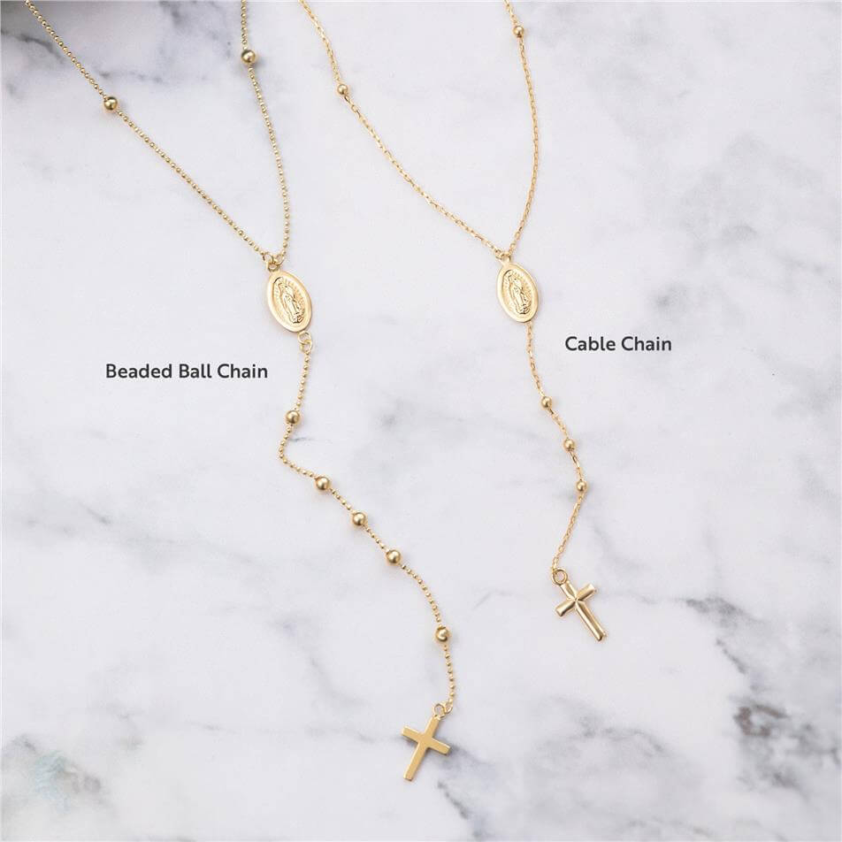 Solid Gold Catholic Rosary Lariat Necklace
