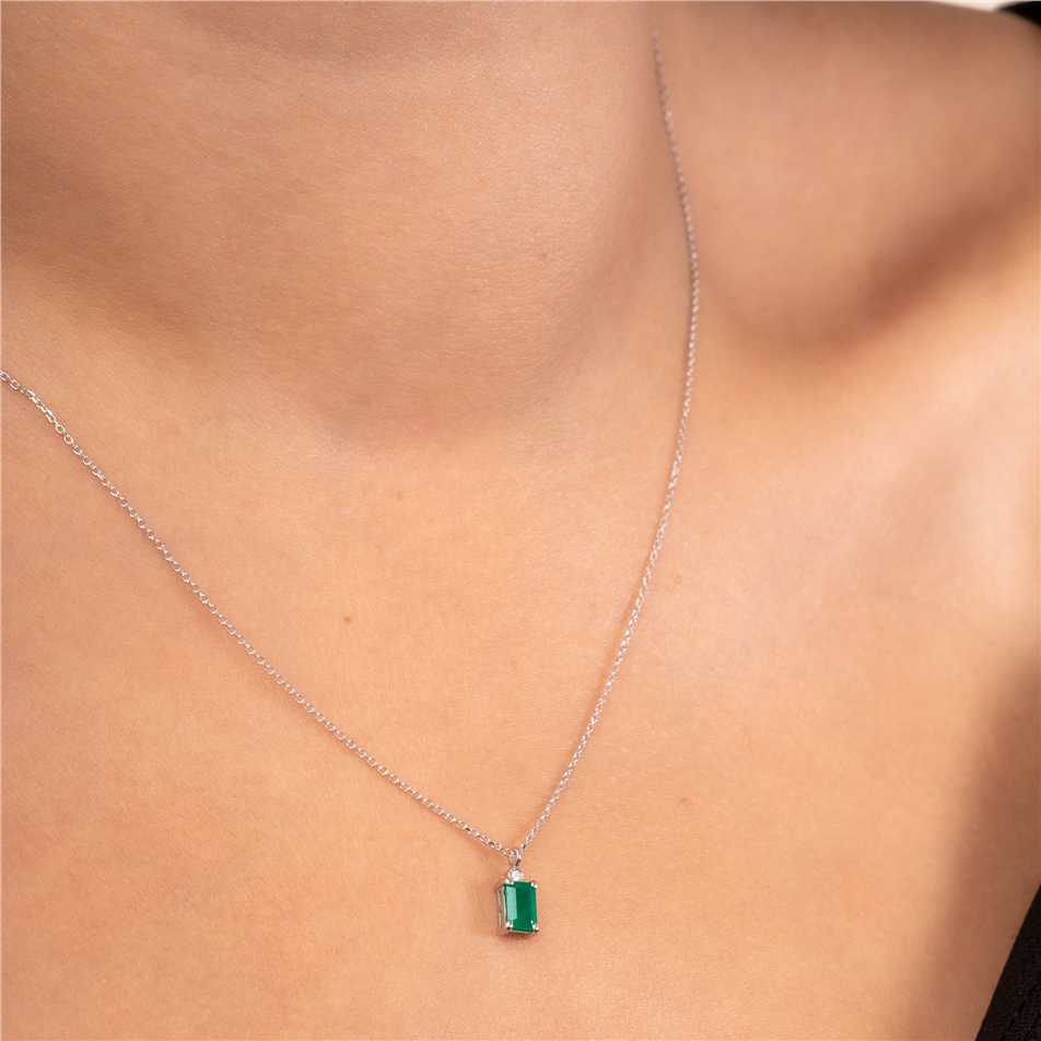 Solid Gold Baguette Emerald Necklace
