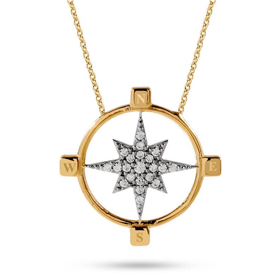Solid Gold Compass Guidingstar Necklace