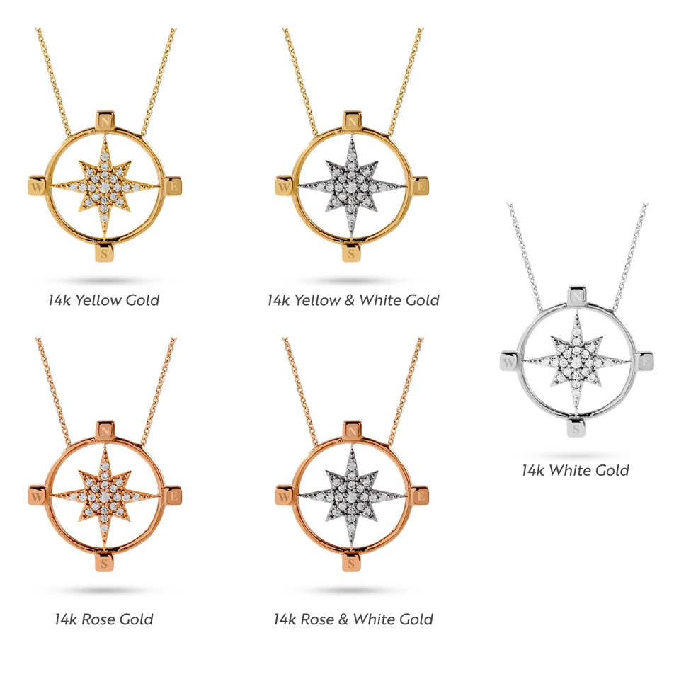 Solid Gold Compass Guidingstar Necklace