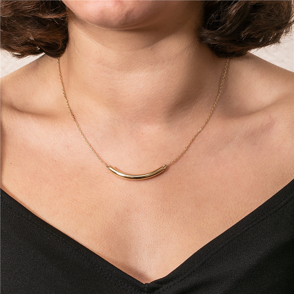 Solid Gold Urn Curved Necklace