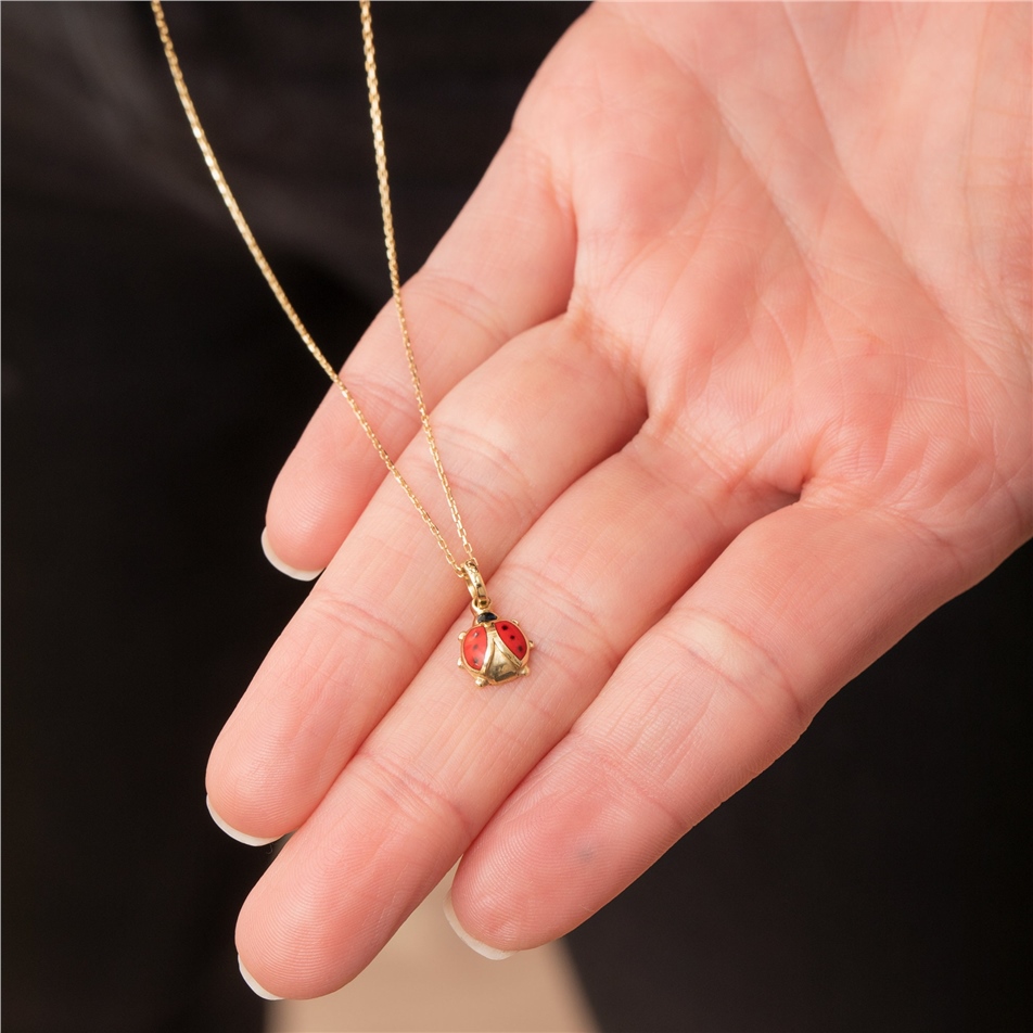 Solid Gold Lady Bug Necklace