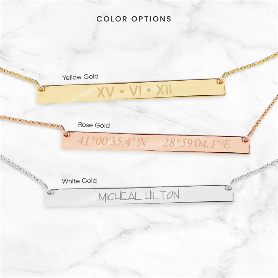Solid Gold Custom Name Bar Necklace