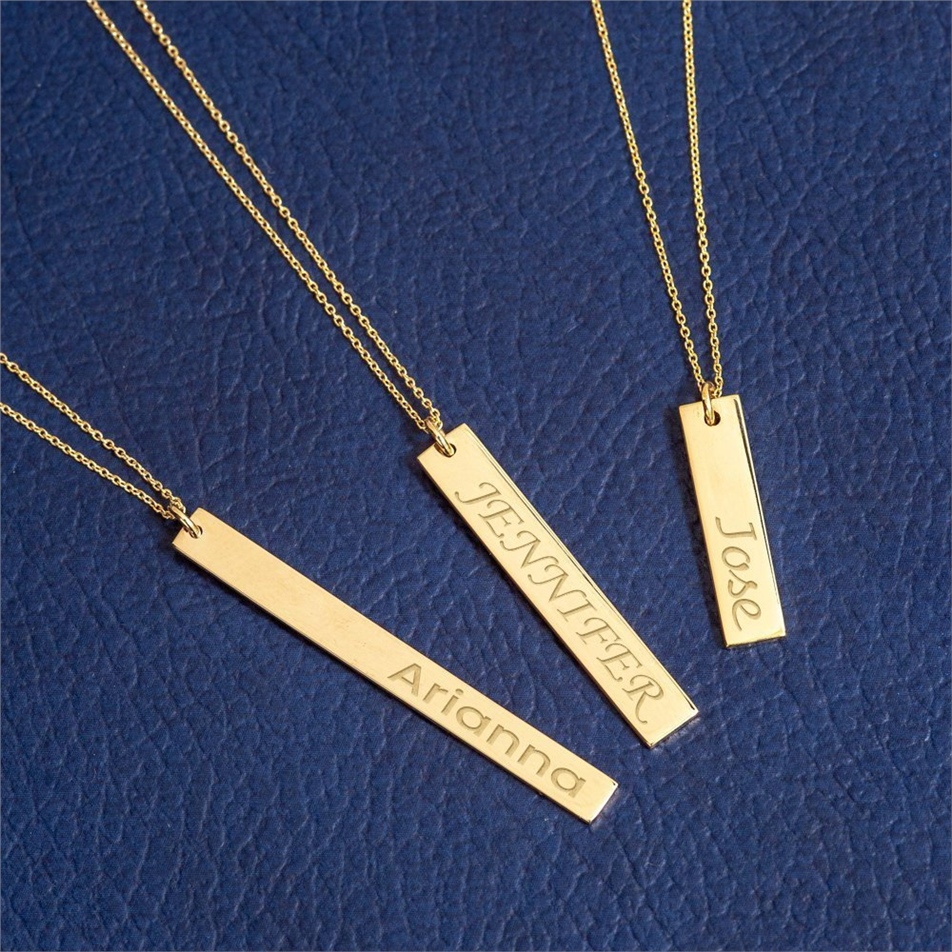 Solid Gold Custom Name Vertical Bar Necklace
