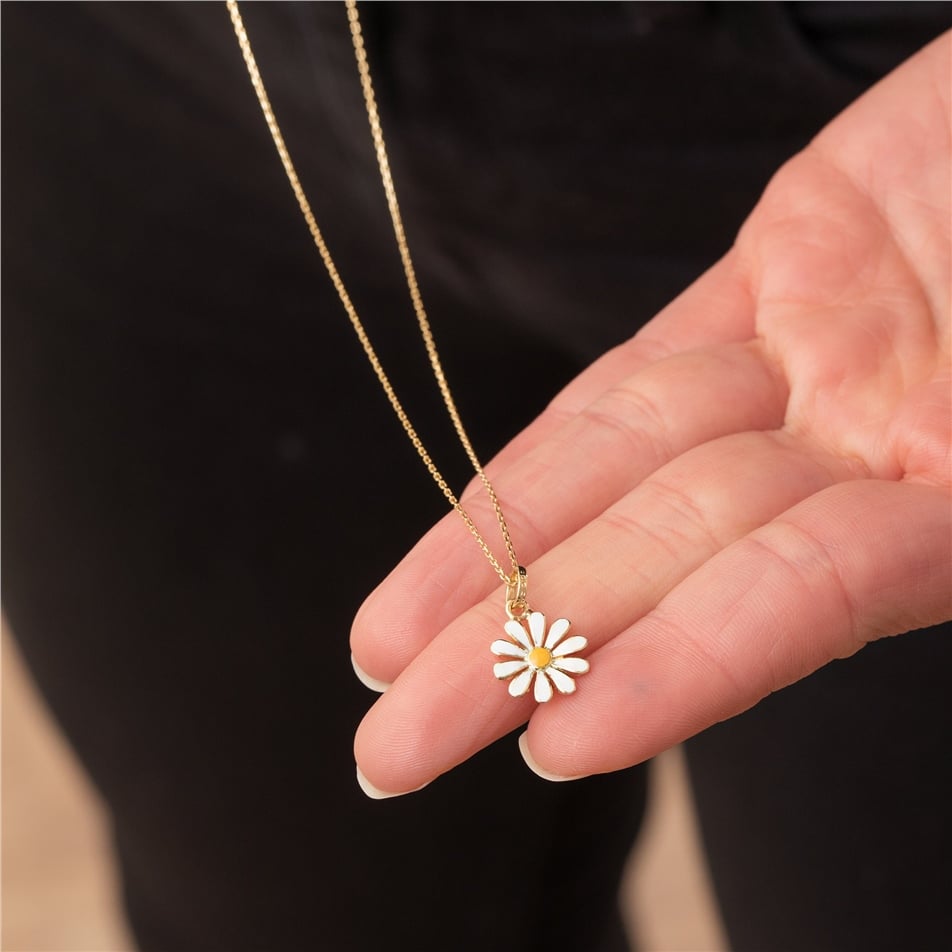 Solid Gold Enamel Daisy Necklace