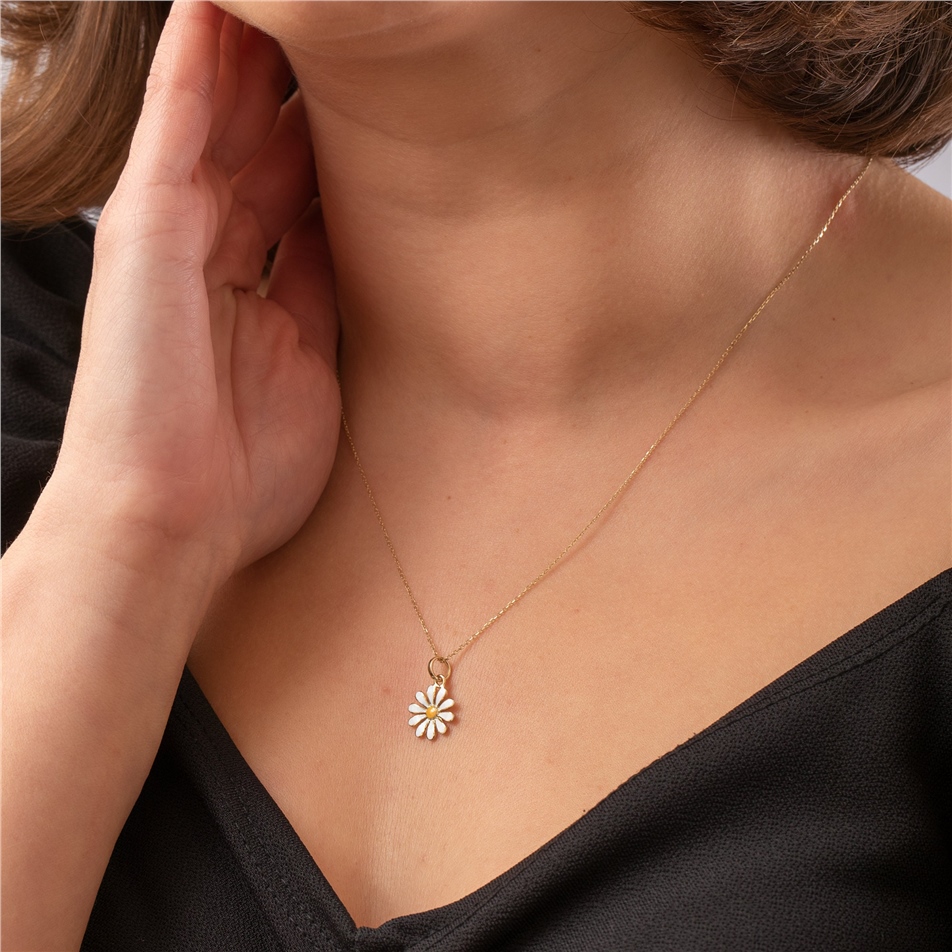 Solid Gold Enamel Daisy Necklace