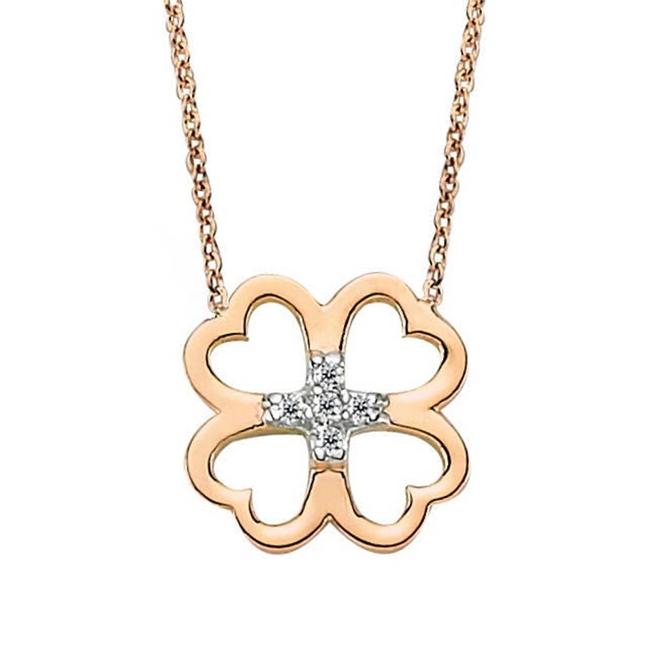 Solid Gold Diamond Clover Necklace
