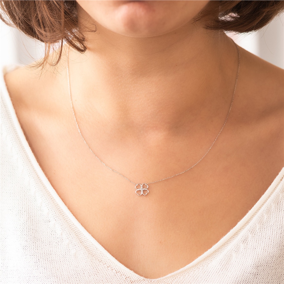 Solid Gold Diamond Clover Necklace