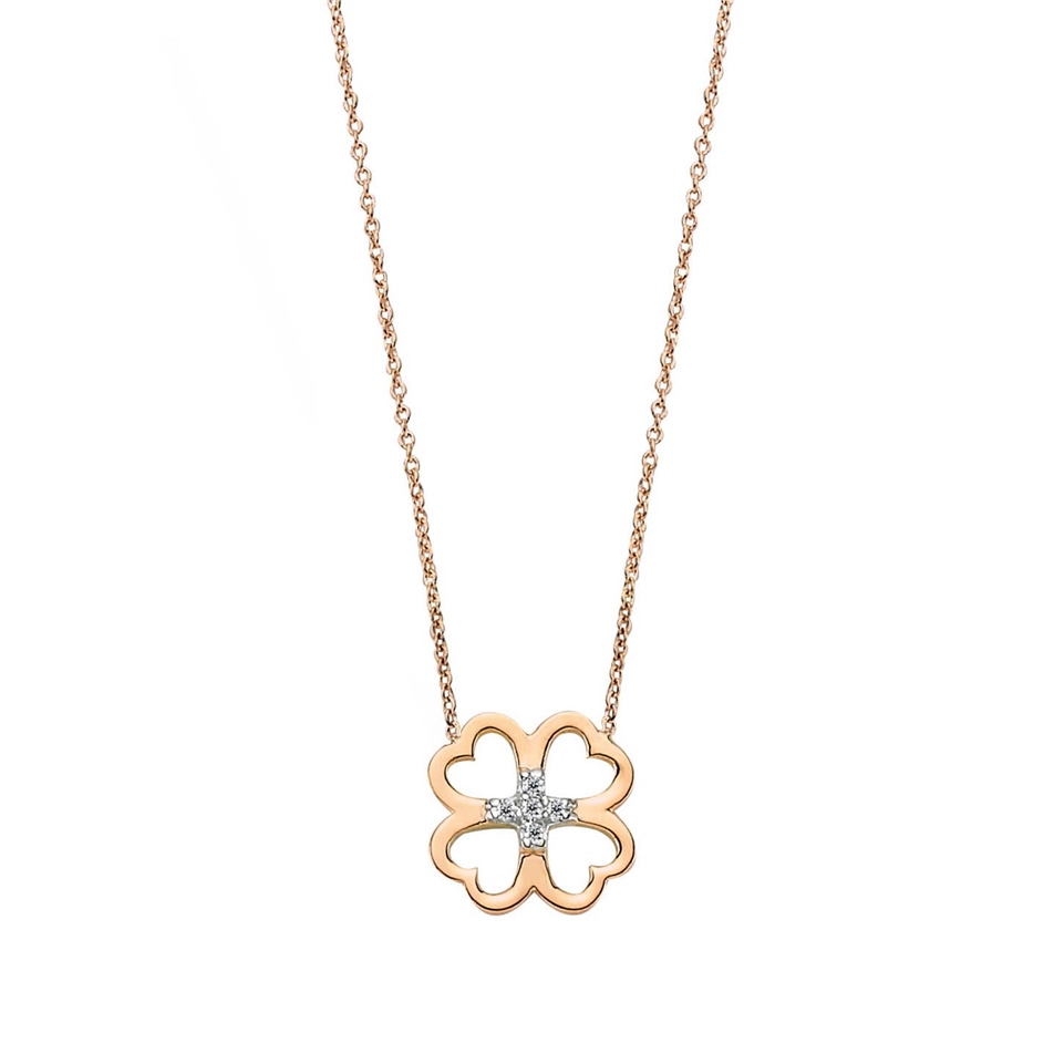 Solid Gold Diamond Clover Necklace