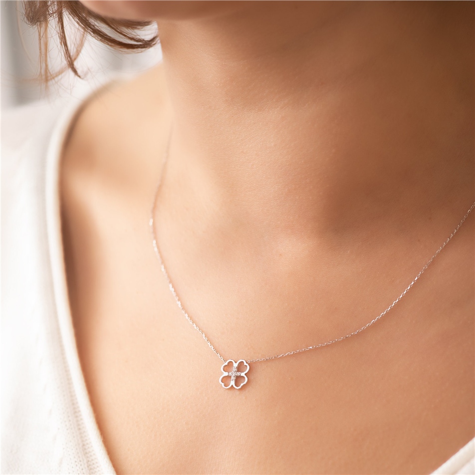Solid Gold Diamond Clover Necklace
