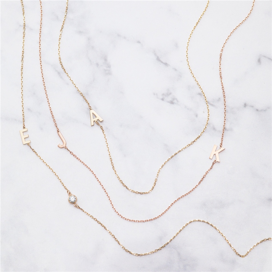 Solid Gold Diamond Initial Sideways Necklace