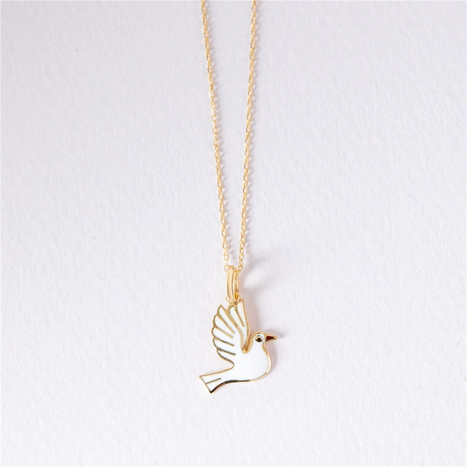 Solid Gold White Dove Necklace