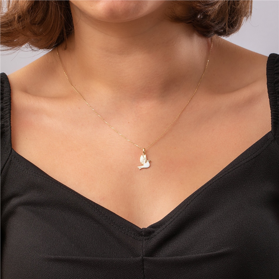 Solid Gold White Dove Necklace