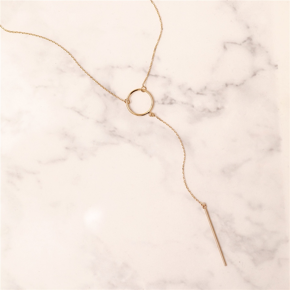 Solid Gold Drop Bar Lariat Necklace