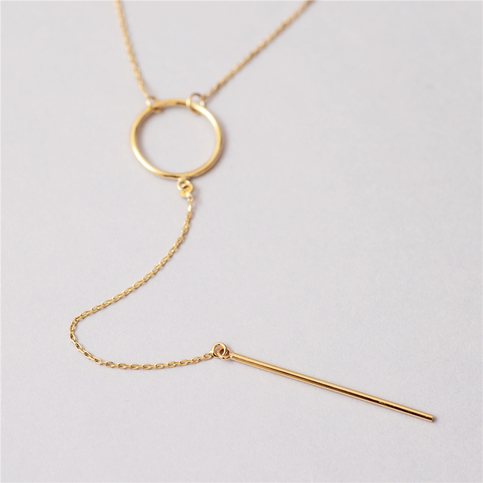 Solid Gold Drop Bar Lariat Necklace