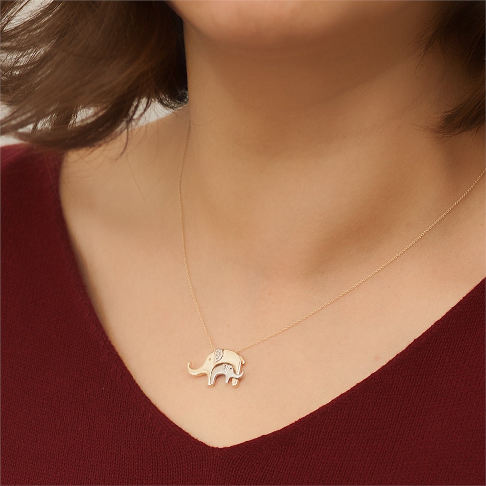 Solid Gold Baby & Mother Elephant