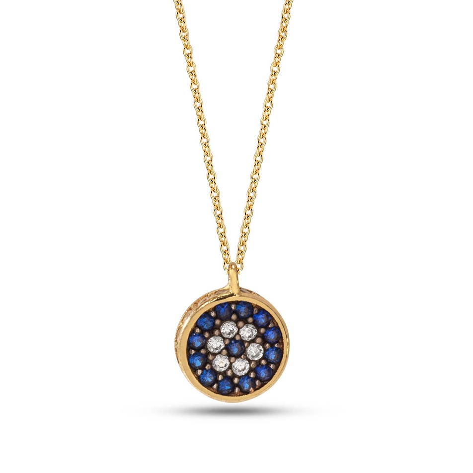 Solid Gold Evil Eye Circular Necklace