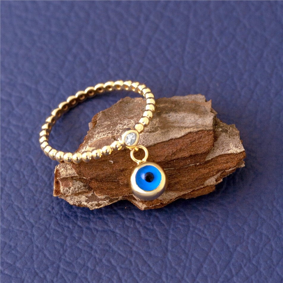 Solid Gold Dangle Evil Eye Ring