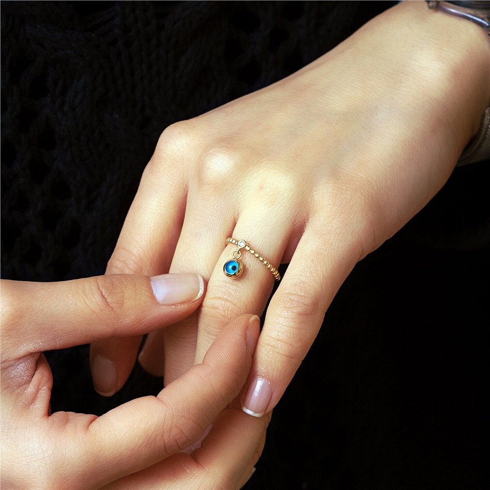 Solid Gold Dangle Evil Eye Ring