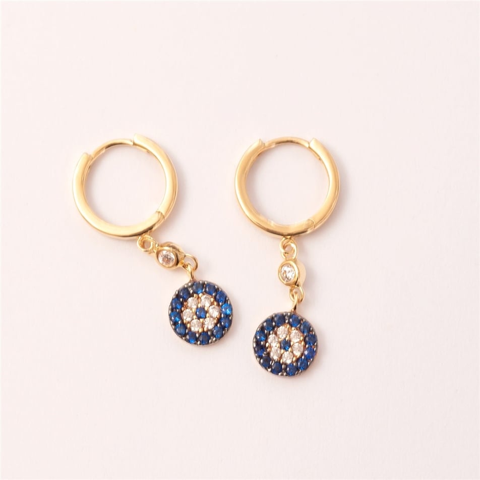 Solid Gold Evil Eye Hoop Earring