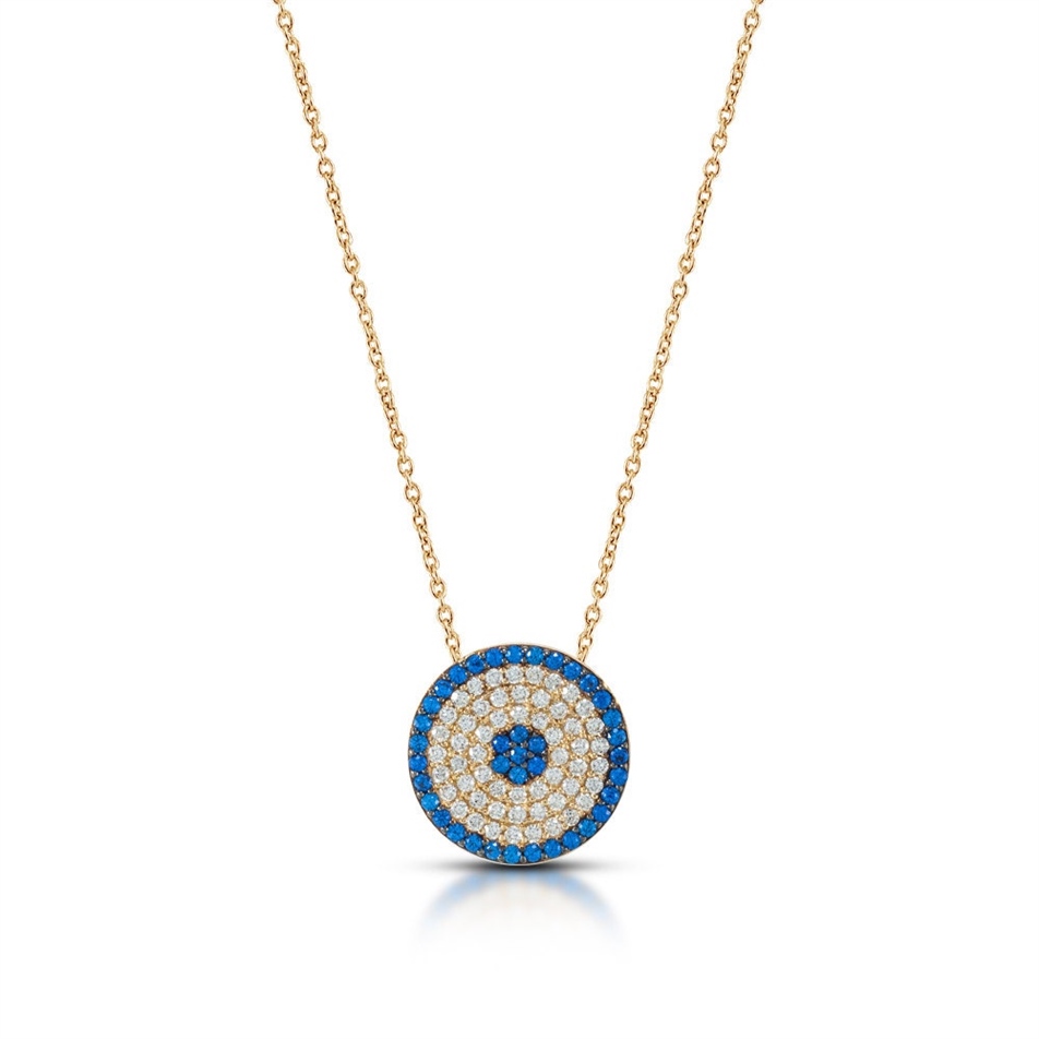 Solid Gold Circular Evil Eye Necklace