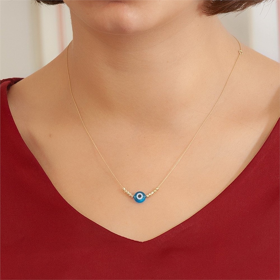 Solid Gold Evil Eye Ball Necklace
