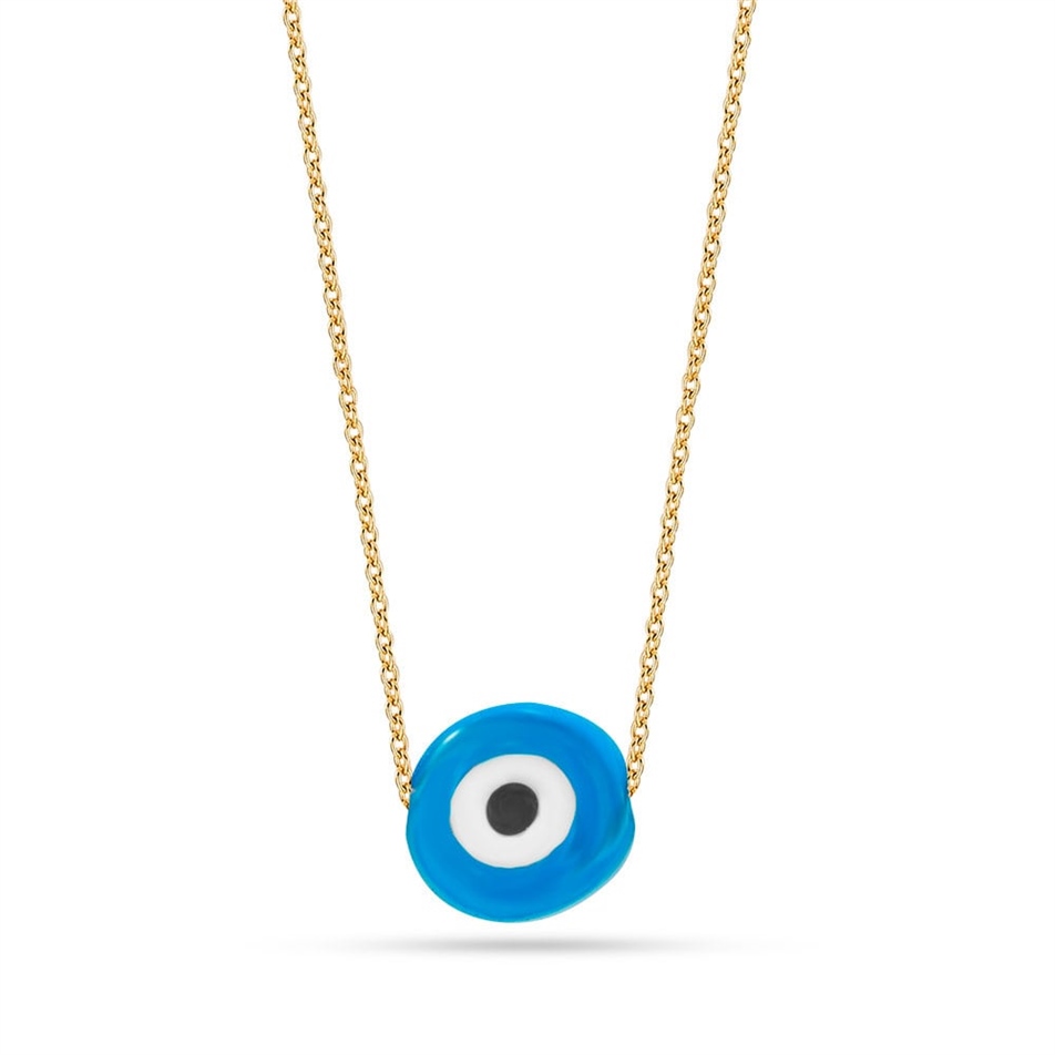 Solid Gold Evil Eye Ball Necklace