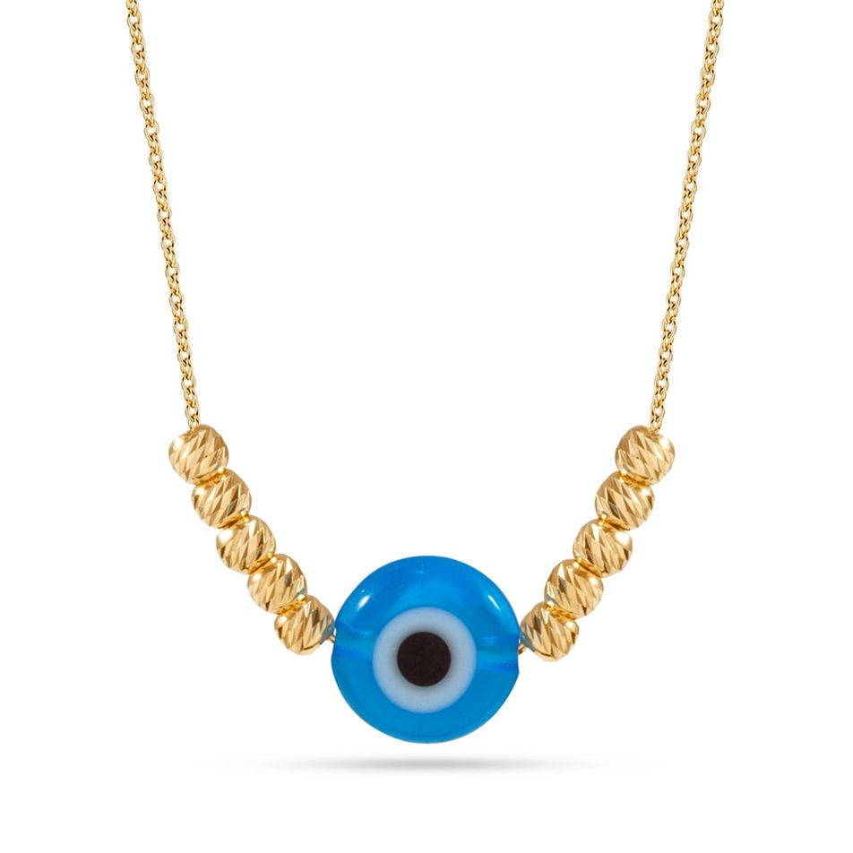Solid Gold Evil Eye Ball Necklace