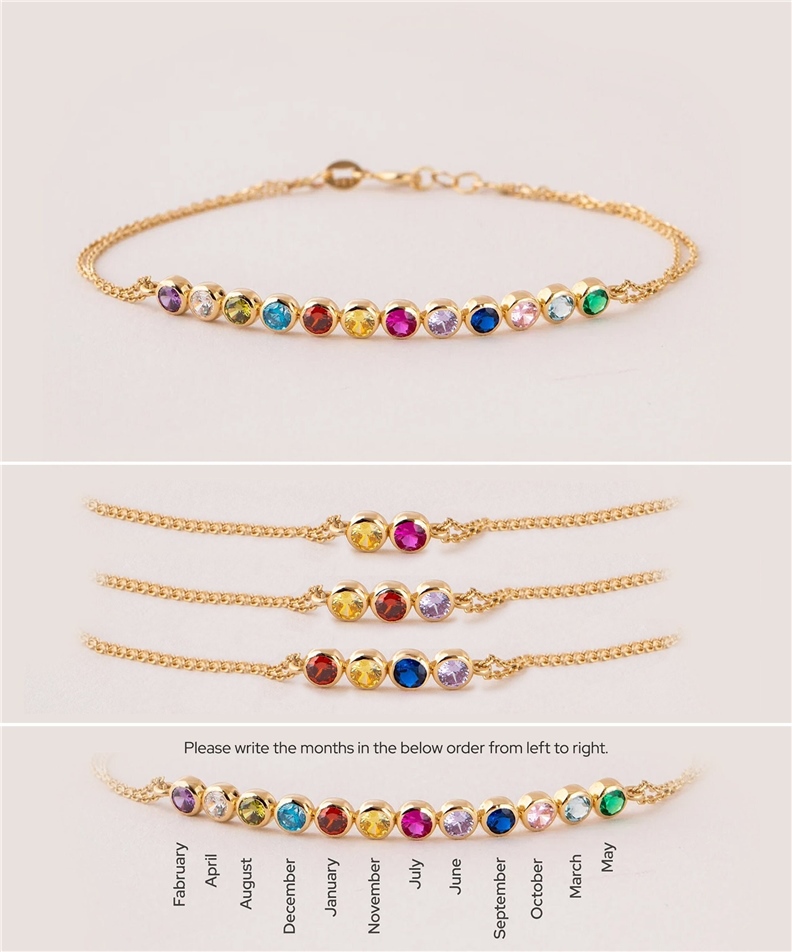 Solid Gold Family Birthstone Bracelet