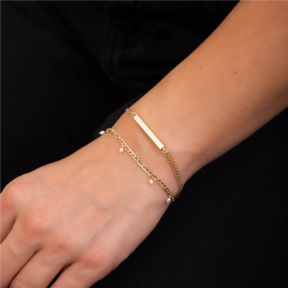 Solid Gold Figaro Chain Pearl Bracelet 