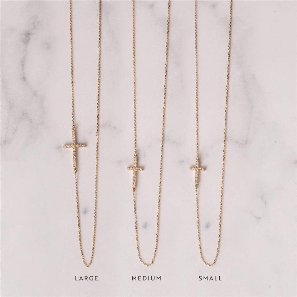 Solid Gold Handmade Sideways Cross Necklace