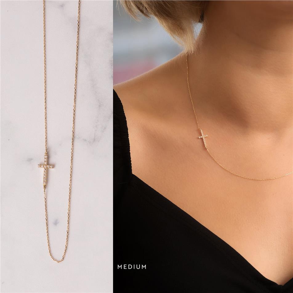 Solid Gold Handmade Sideways Cross Necklace