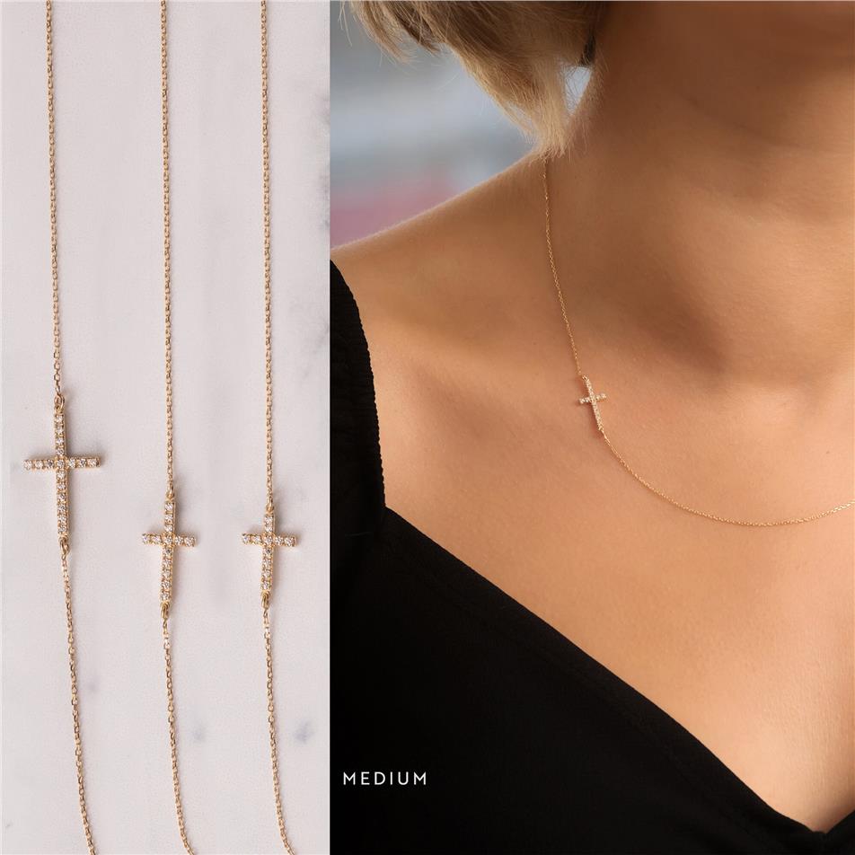 Solid Gold Handmade Sideways Cross Necklace