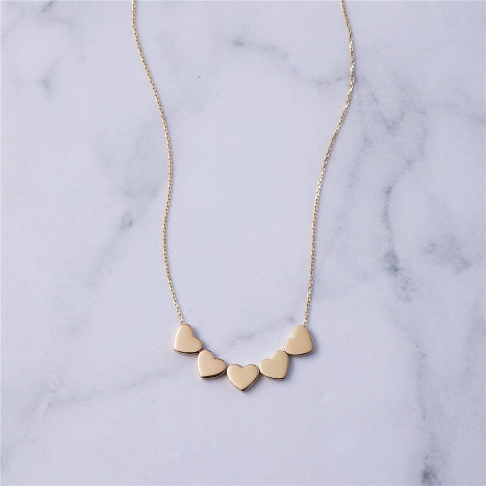 Solid Gold Small Hearts Necklace