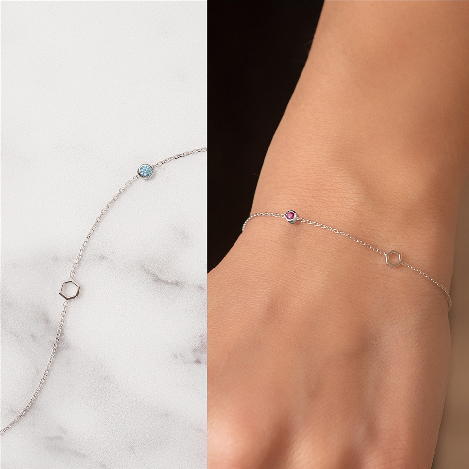 Solid Gold Hexagon and Birthstone Bracelet