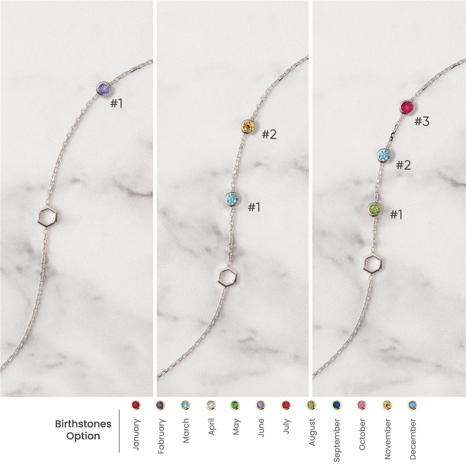 Solid Gold Hexagon and Birthstone Bracelet