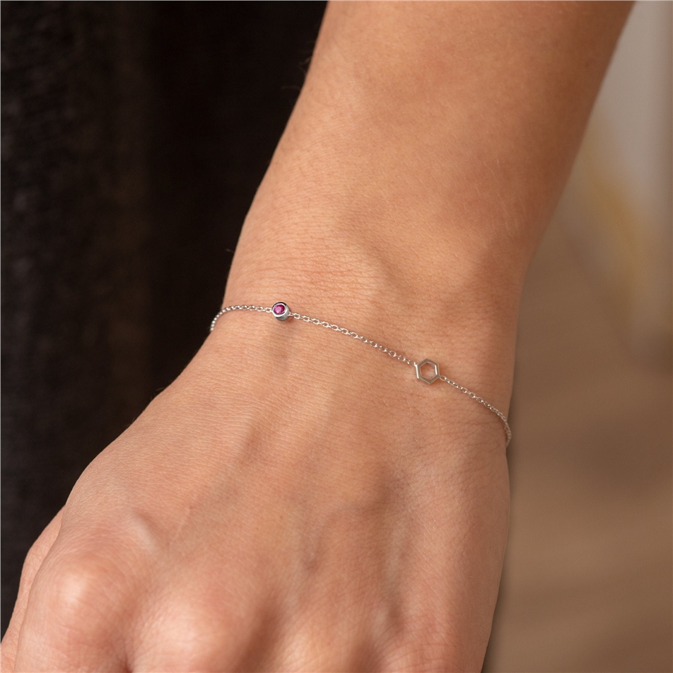 Solid Gold Hexagon and Birthstone Bracelet