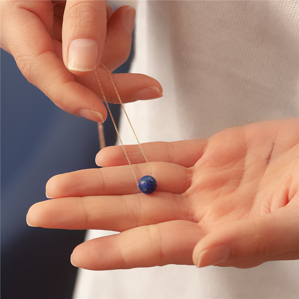 Solid Gold Lapis Ball Necklace