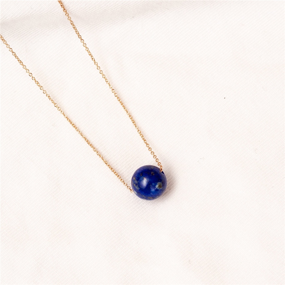 Solid Gold Lapis Ball Necklace