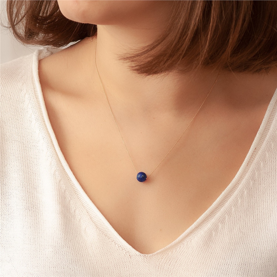 Solid Gold Lapis Ball Necklace