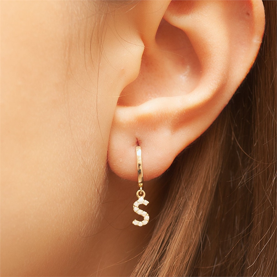 Solid Gold Letter or Number Earring