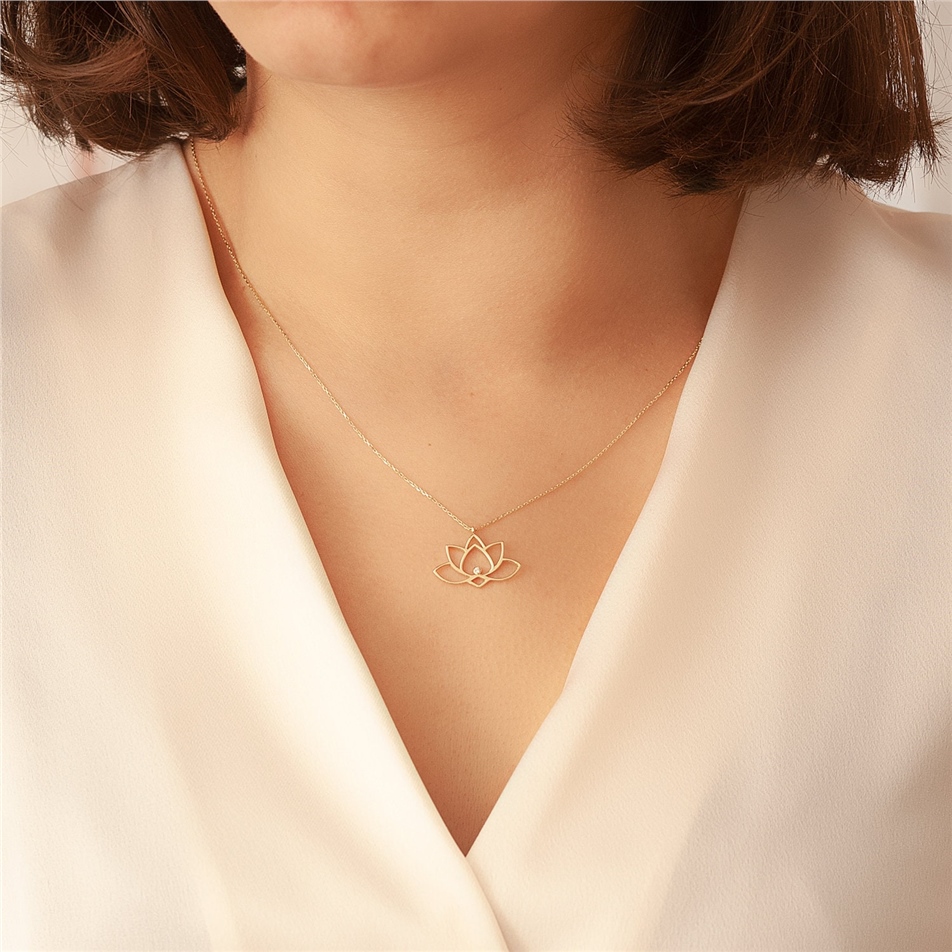 Solid Gold Lotus Diamond Necklace