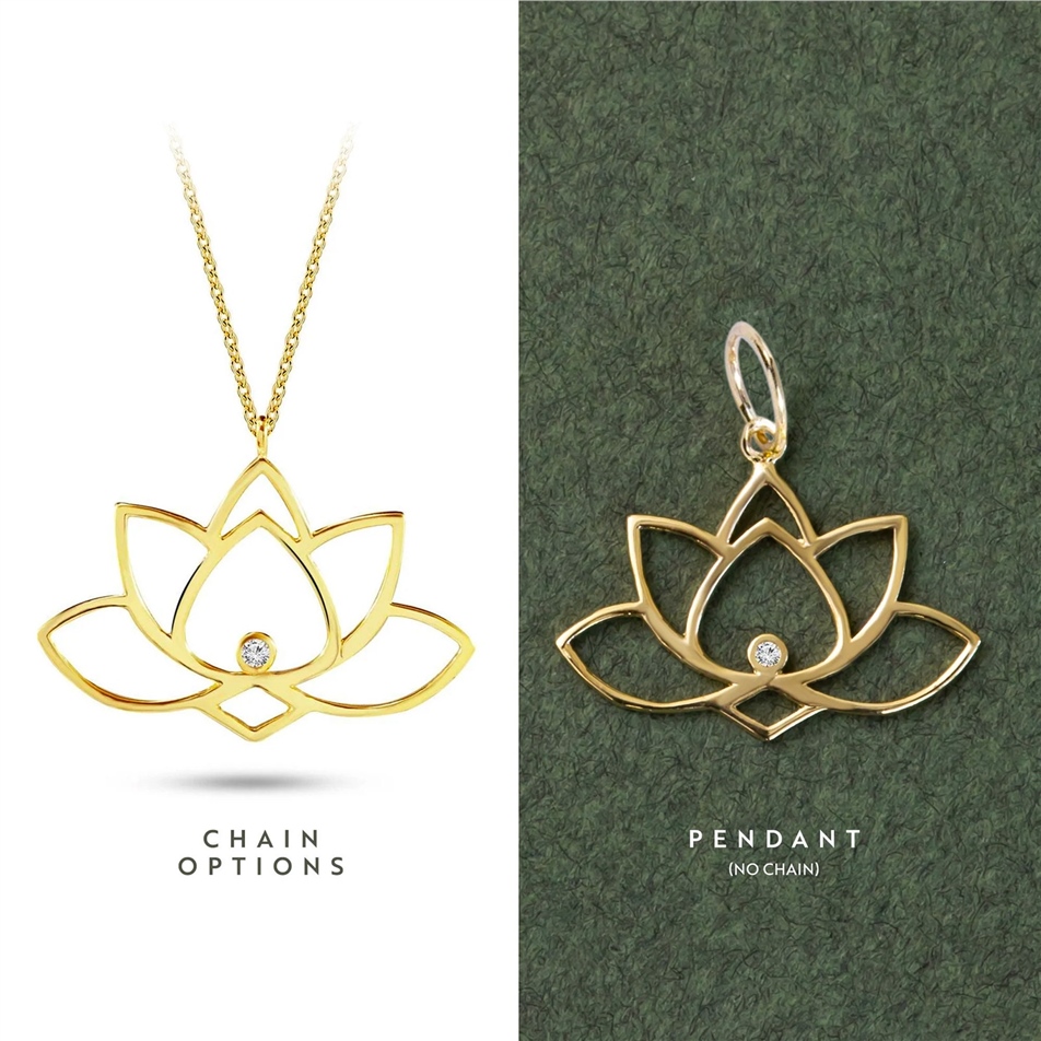 Solid Gold Lotus Diamond Necklace