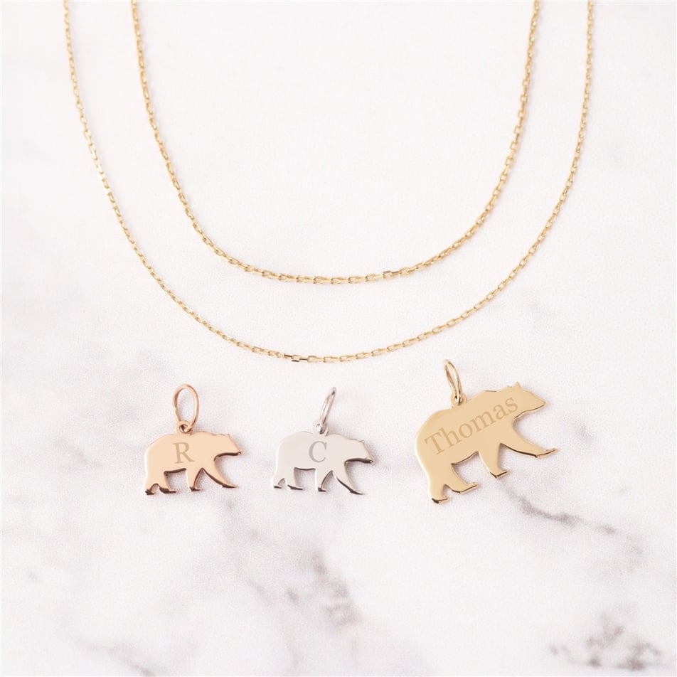 Solid Gold Mama and Baby Bear Necklace