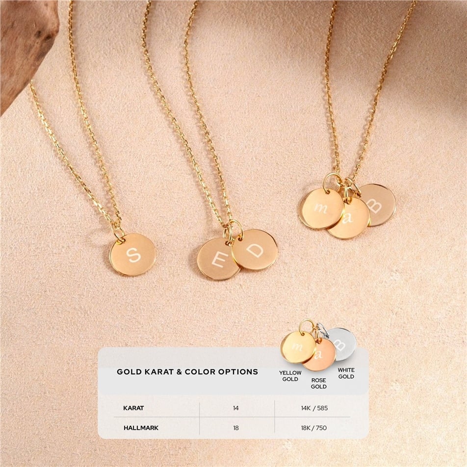 Solid Gold Minimal Initial Disk Necklace