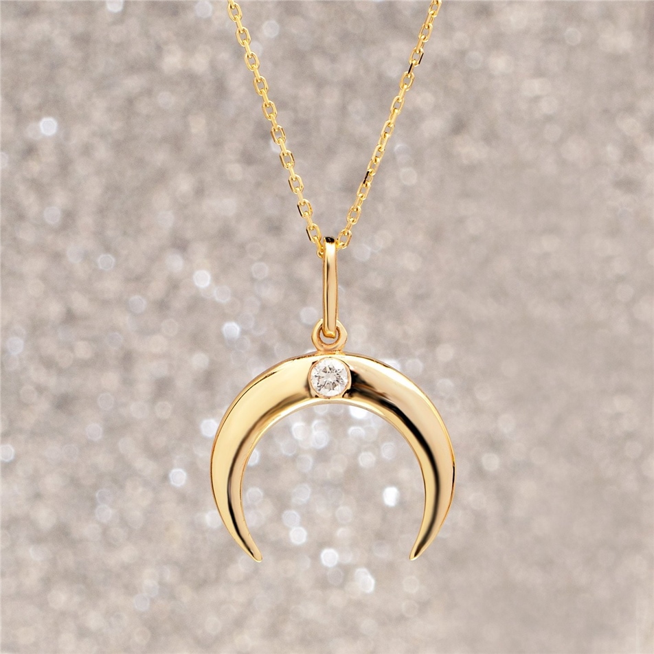 Solid Gold Diamond Moon Necklace