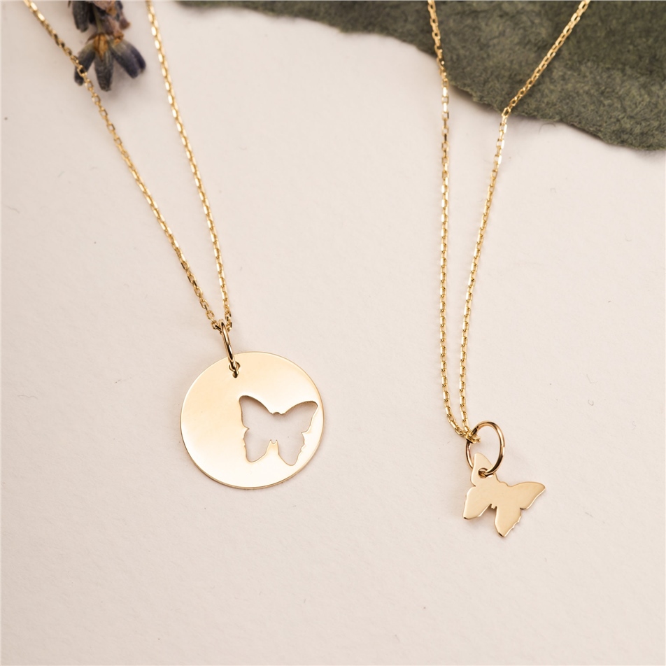 Solid Gold Butterfly Necklace Set